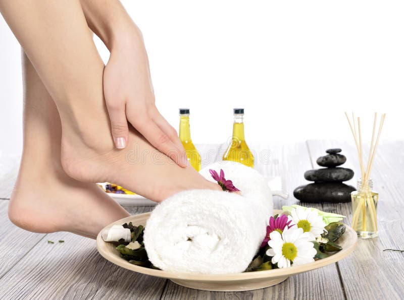 Female Feet at Spa Salon on Pedicure Procedure Stock Photo Image of