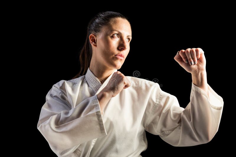 Female Fighter Performing Karate Stance Stock Photo Image of