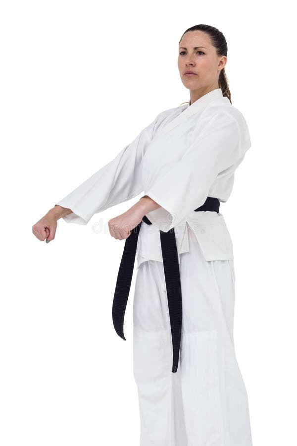 Female Fighter Performing Karate Stance Stock Image - Image of ...