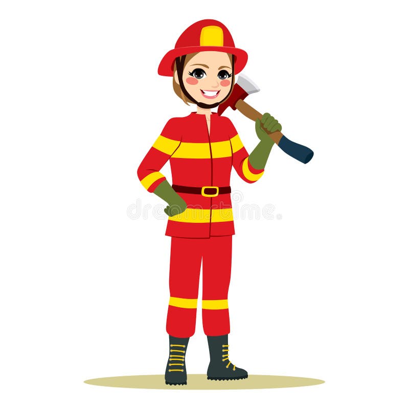 Female Firefighter Holding Axe Stock Vector - Illustration of girl ...