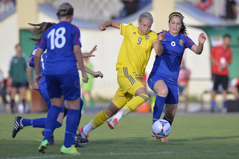 Female football game action