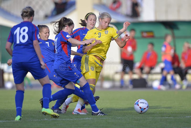 Female football game action