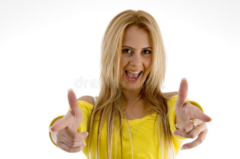 Female in funky hand gesture