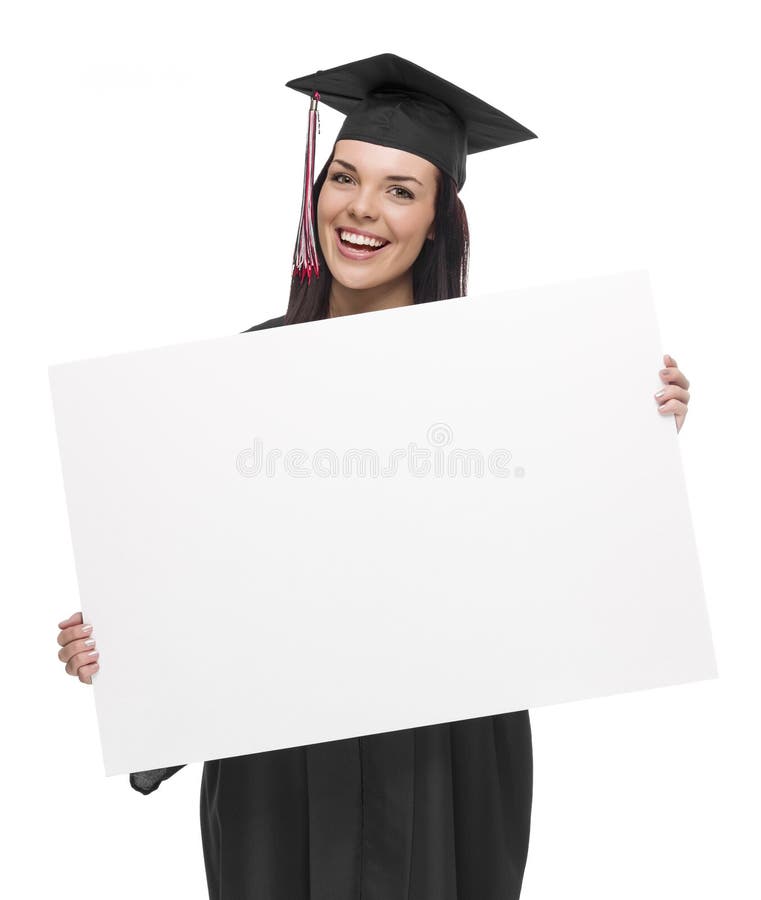 Female Graduate in Cap and Gown Holding Blank Sign