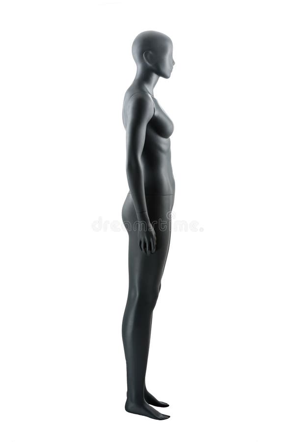 Female gray athletic mannequin doll or store display dummy isolated. Woman gray clothing doll, muscular athletic build, great impressive physique. Front, side or back view, closeup on body parts