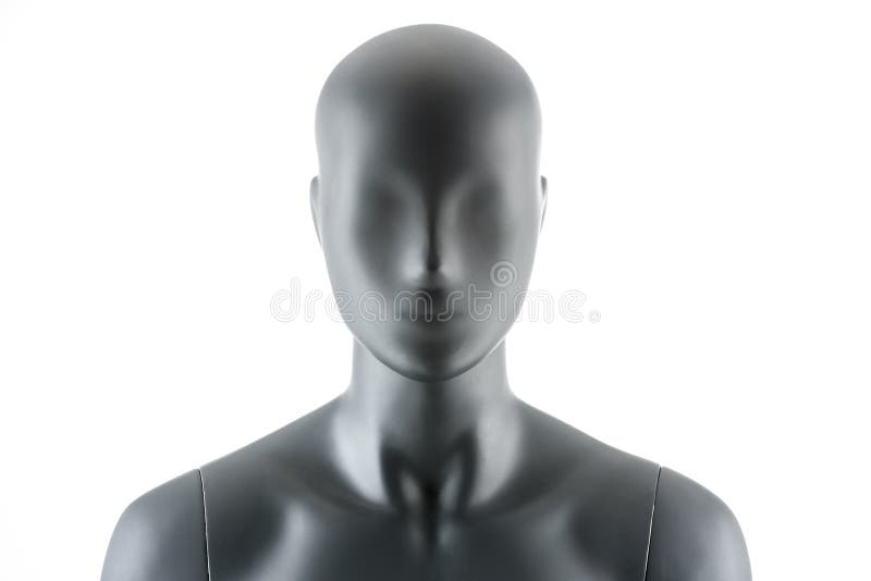 Female gray athletic mannequin doll or store display dummy isolated. Woman gray clothing doll, muscular athletic build, great impressive physique. Front, side or back view, closeup on body parts