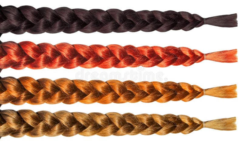 Female hair wig pigtail plait set. Isolated on white background. Blonde brunette brown hair stock photography Female hair wig pigtail plait set. Isolated on white background. Blonde brunette brown hair stock photography
