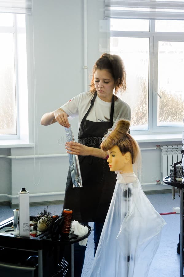 Female Hairdresser Does Educational Hair on Dummy Editorial Image - Image  of hairdressing, hairdress: 86399065