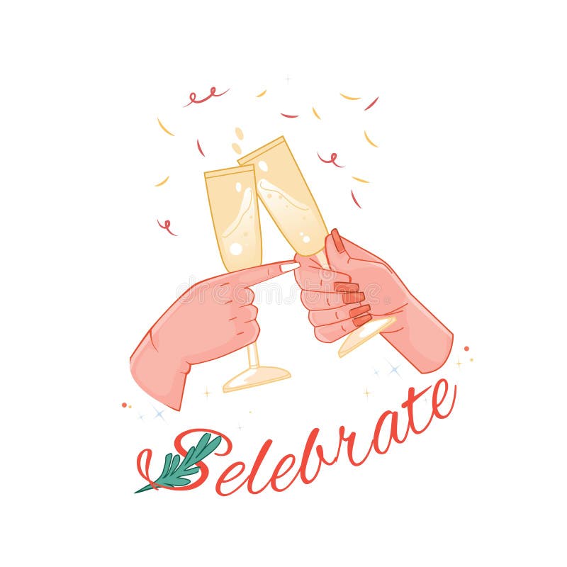 Female Hand Clinking Champagne Glasses Celebrating Stock Vector Illustration Of Hand Beverage