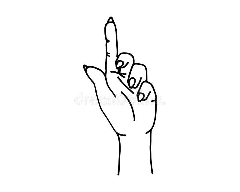 Female Hand Finger Pointing Up Direction Sketch. Doodle Line Art Vector