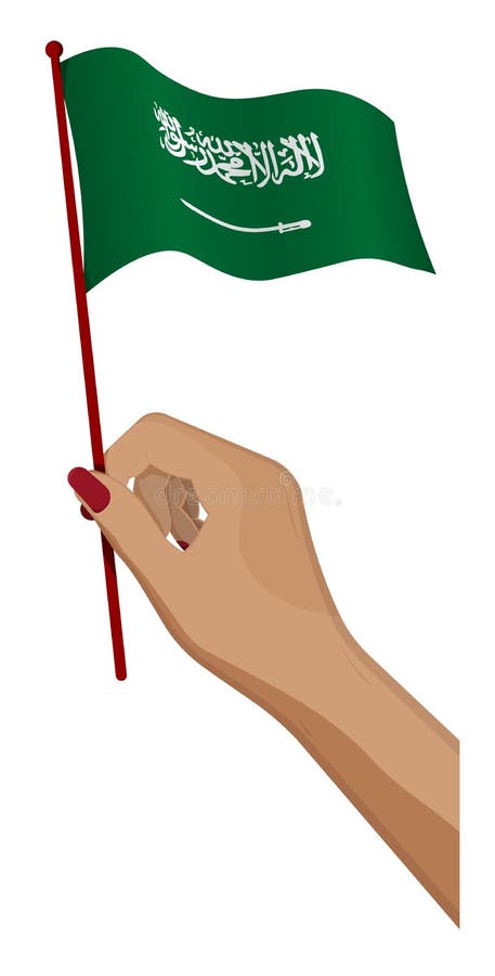 Female Hand Gently Holds Small Flag of Kingdom of Saudi Arabia. Holiday  Design Element. Cartoon Vector on White Background Stock Vector -  Illustration of history, emblem: 204618267