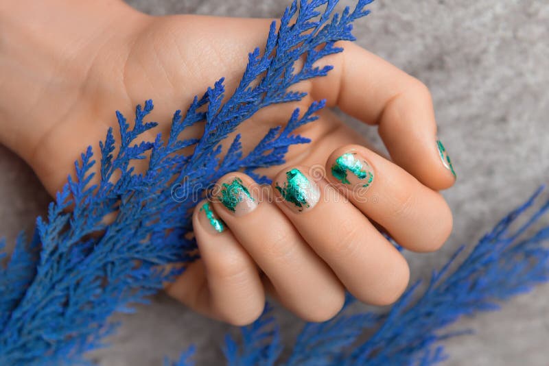 Green and Copper Foil Nail Design - wide 5