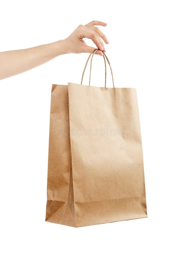 Download Female Hand Holding Kraft Paper Shopping Bag Stock Photo ...