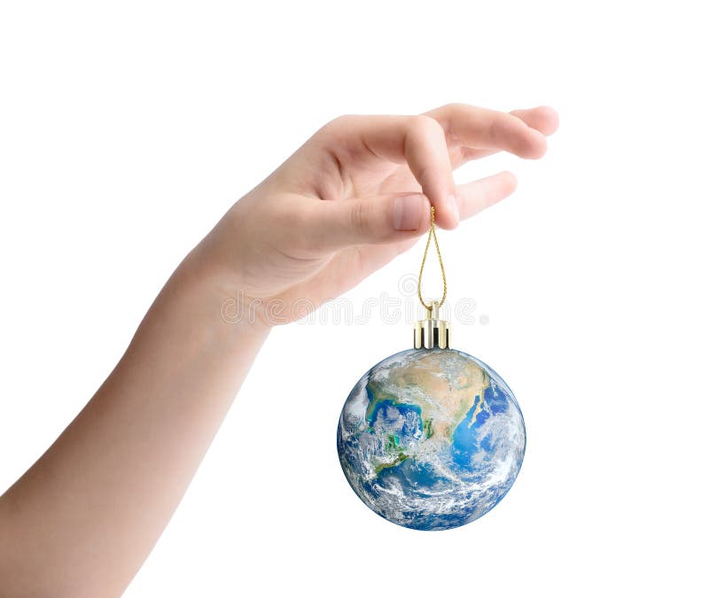 Female hand holding the planet Earth as a Christmas toy. Elements of this image furnished by NASA stock photo Female hand holding the planet Earth as a Christmas toy. Elements of this image furnished by NASA stock photo