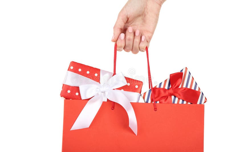 Female Hand Holding Red Gift Bag Stock Image Image of give, christmas