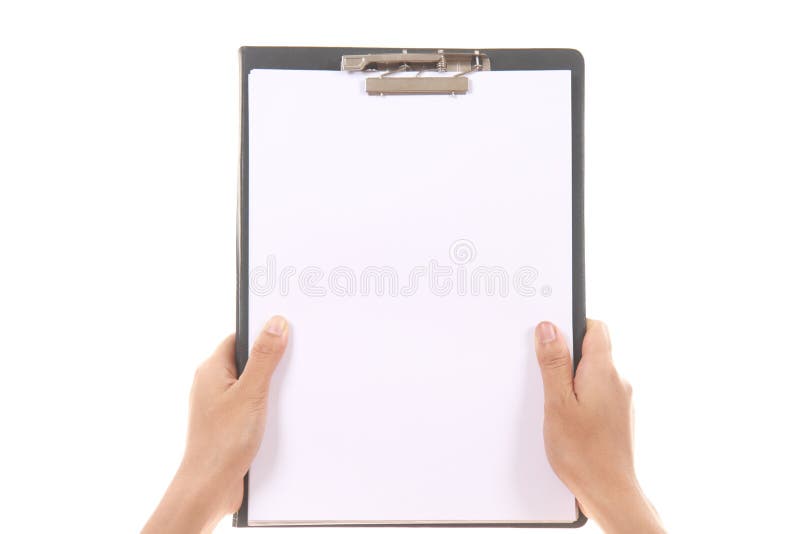 Female Hand Holding and Showing Blank Clipboard Stock Image - Image of ...