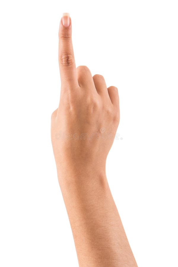 Female hand pointing up stock image