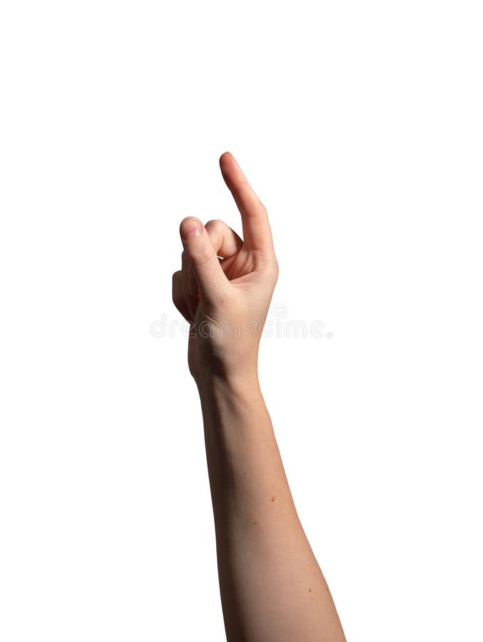 Female hand pointing upward with index finger extended, gesture symbolizing selection, direction, or royalty free stock images