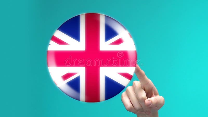 Female hand pushing Great Britain button, foreign language studying, application