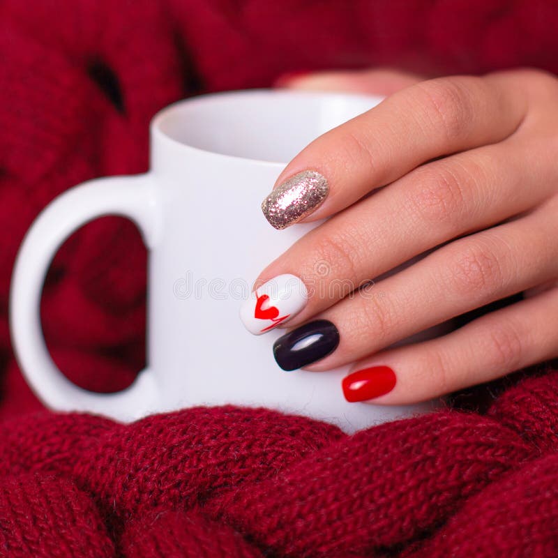 Black and Red Nails  Stylish nails, Gel nails, Valentines nails