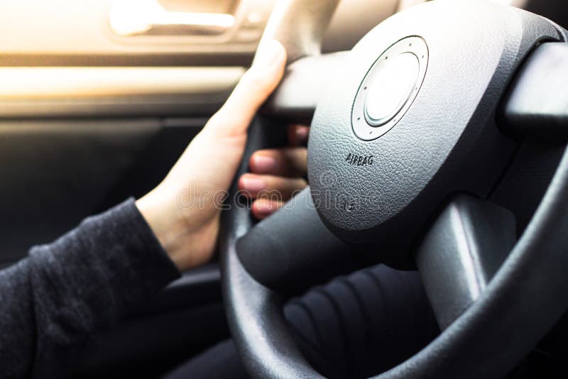 Female Hand on Steering Wheel Stock Image Image of close, commuter