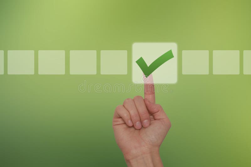 Female Hand Touching Button and Ticking Check Box stock photos