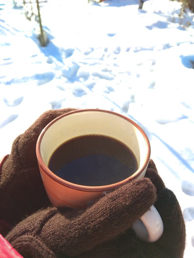 Cup of coffee in winter nature stock photography Cup of coffee in winter nature stock photography