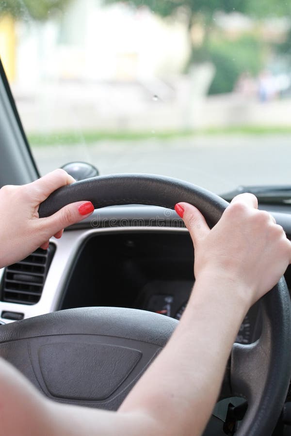 Female Hands on a Car Wheel Stock Photo Image of varnish, manicure