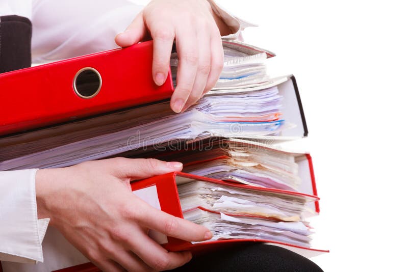 Female hands holding stack folders documents. Overworked business woman. stock image Female hands holding stack folders documents. Overworked business woman. stock image