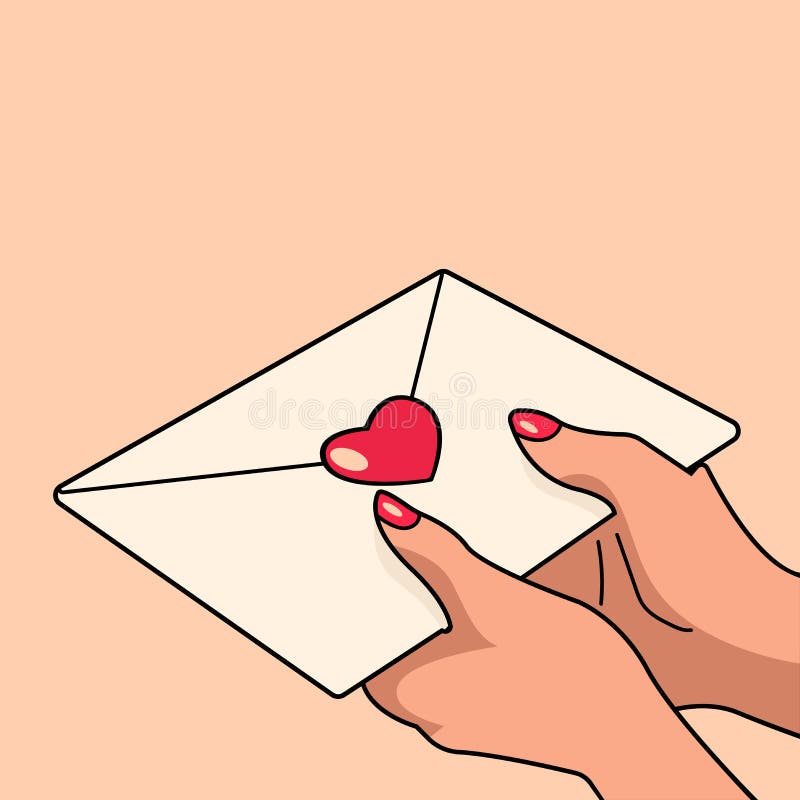 Hands hold love letter on light pink background stock illustration Hands hold love letter on light pink background stock illustration