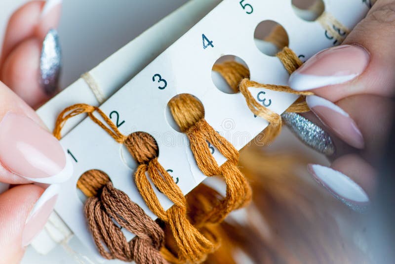 Hands are Sewing with Thread and Needle Stock Image Image of work