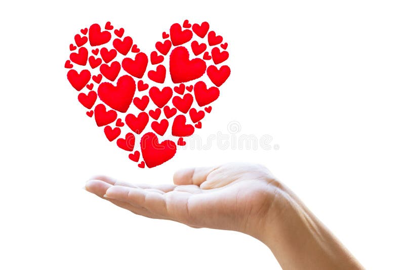 Female hands taking care of red heart symbol isolated on white background. Female hands taking care of red heart symbol isolated on white background.