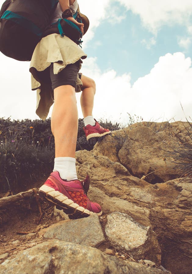 Female Hiker Walking through the Rocky Land. Stock Image - Image of ...