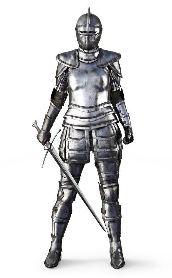 Female knight on an isolated white background.