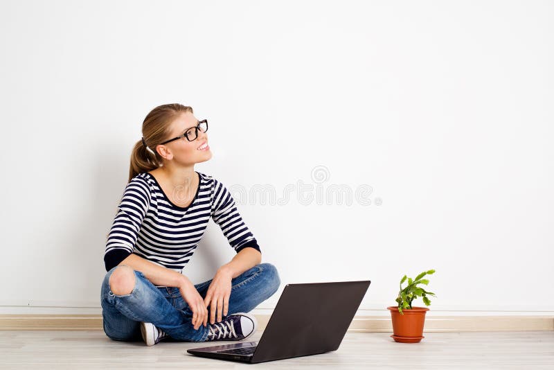 Female with laptop at home