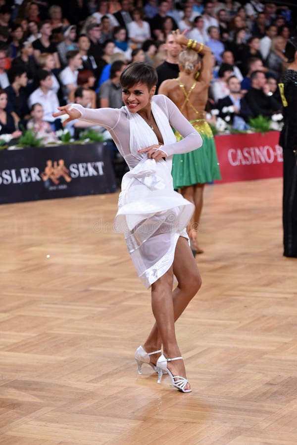 Female latin dancer dancing during competition