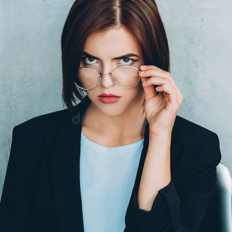 Female Leader Skeptic Business Woman Eyeglasses Stock Photo - Image of ...