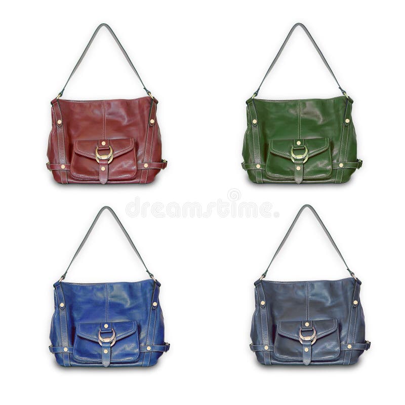 Purse in four different color executions: red, green, blue and brown. Purse in four different color executions: red, green, blue and brown.