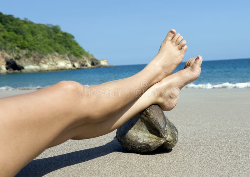 Woman Feet Resting Coconut Beach Costa Rica Stock Photo Image Of