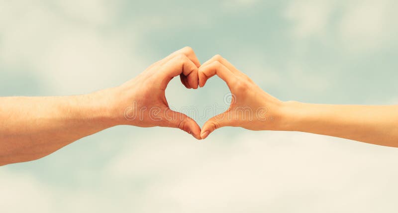 Female and Man Hands in the Form of Heart Against the Sky. Hands in Shape  of Love Heart Stock Photo - Image of conceptual, concept: 195605746