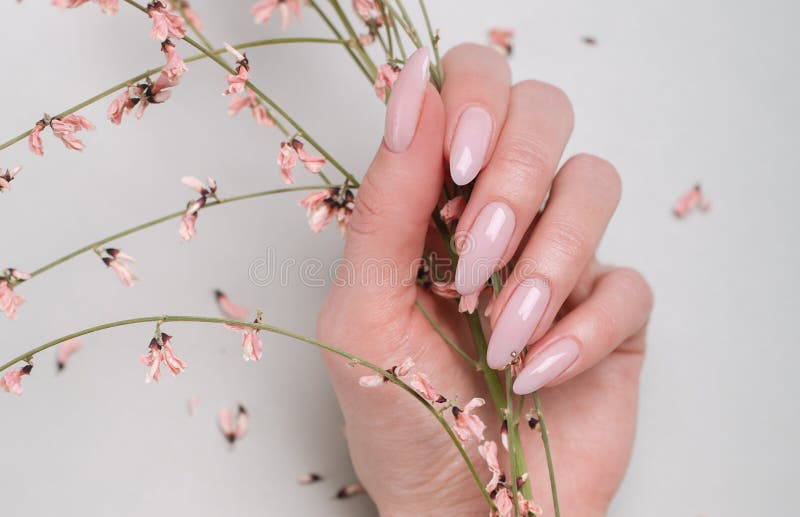 female manicure and flowers close-up