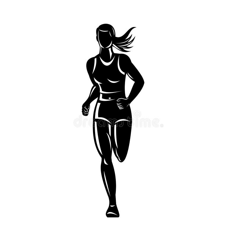 Download Female Marathon Runner Running Front View Black And White ...