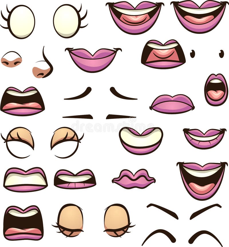 Cartoon female mouths pronouncing different phonemes