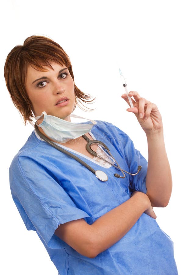 Female Nurse Holding A Filled Syringe Stock Image Image Of Care Disease 7584067