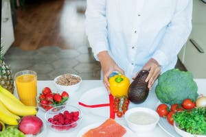 Female Nutritionist Expert Makes Healthy Balanced Diet Plate According Female Nutritionist Expert Makes Healthy Balanced Diet Plate According