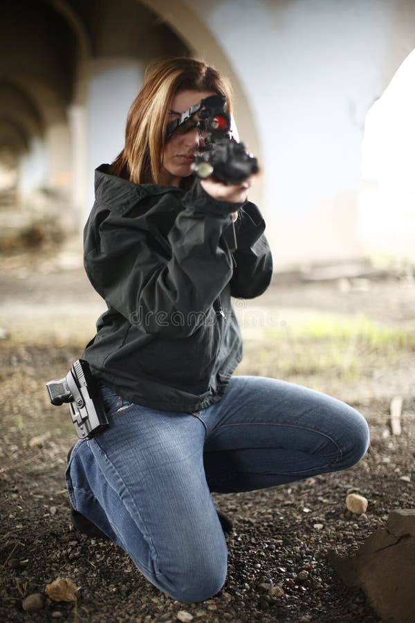 Female Officer Aiming Rifle Stock Photo Image of lady, point 8237926