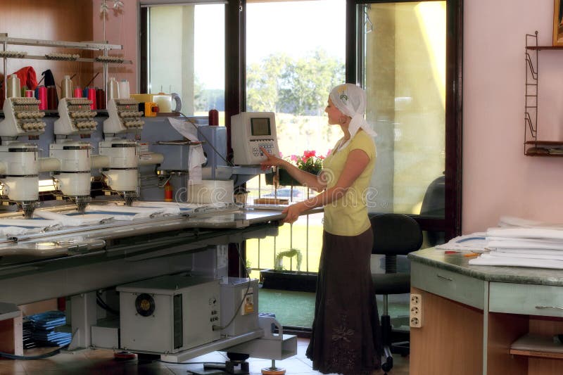 Female Operator of Automatic Embroidery Machines Stock Photo Image of