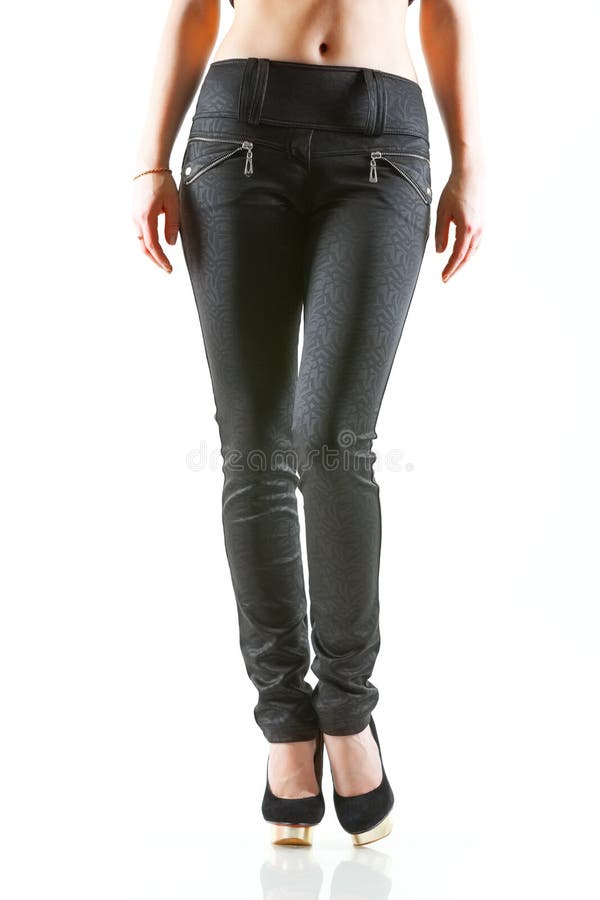 Female Outfit in Leather Light Skinny Pants Stock Image - Image of lady ...