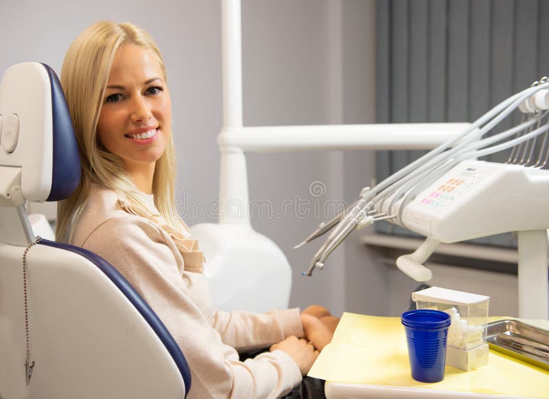 Female Sitting in Chair in Dentist Office Stock Image Image of
