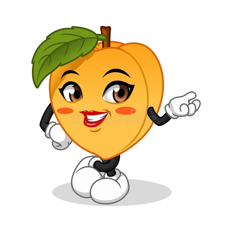 Female Peach with Hand Presenting Cartoon Character Design Vector Illustration